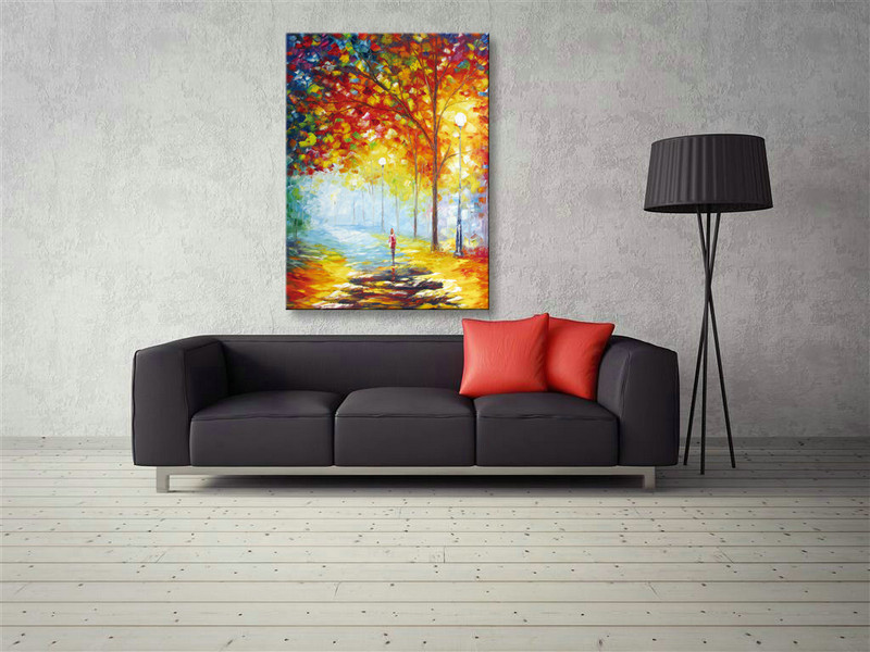 HandMade Large Wall Art Oil Painting On Canvas "lady under the street light" Living Room DEcor